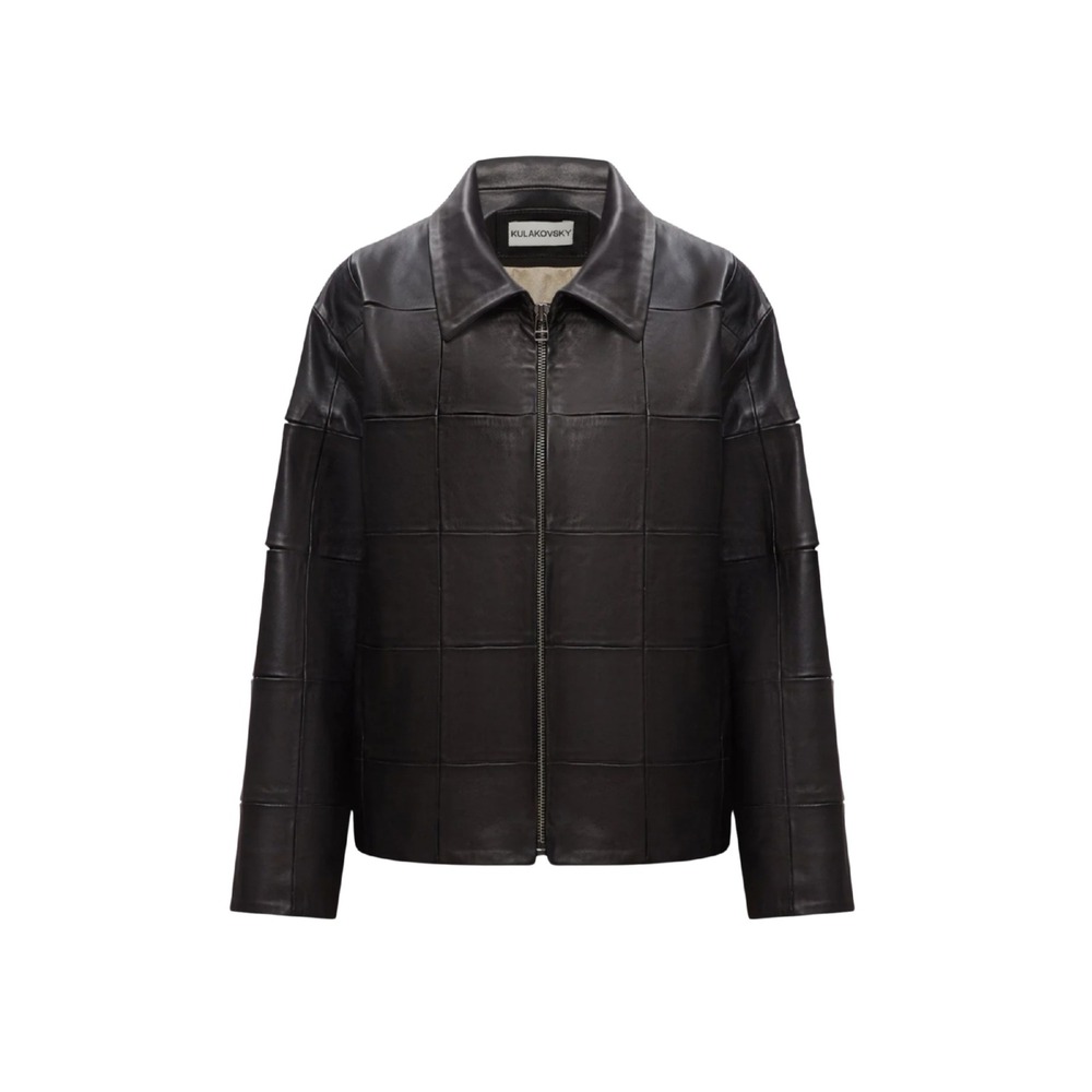 Kulakovsky Mosaica Paneled Leather Jacket Black Full Zip EUC $1601 S
